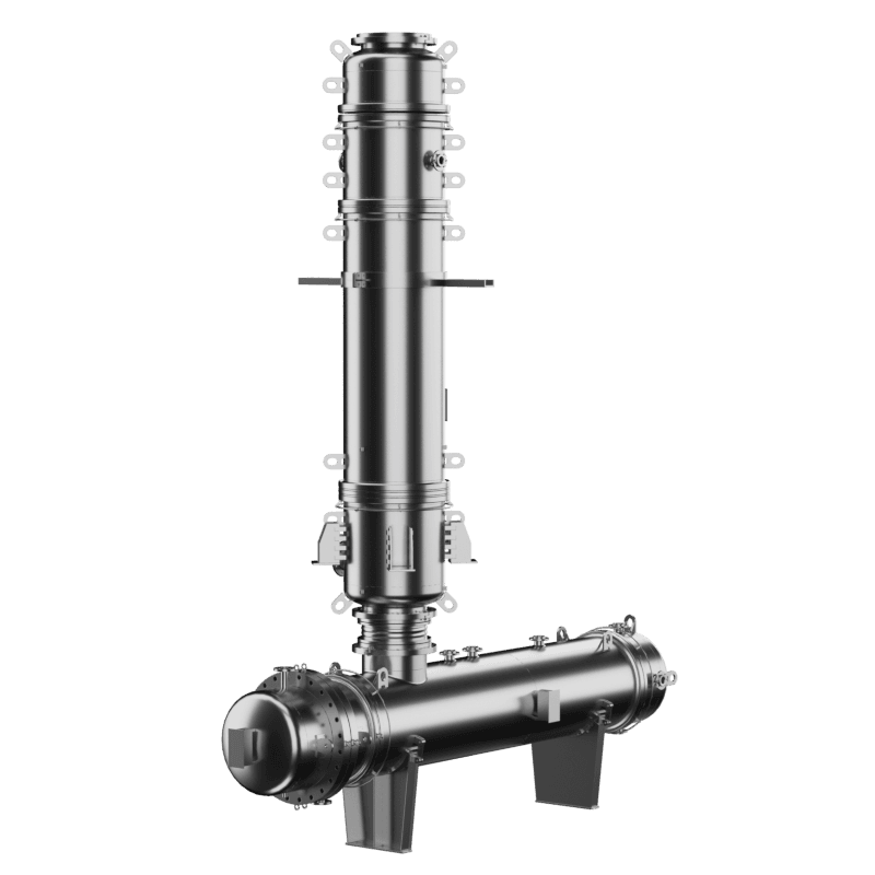 Horizontal Tantalum Bayonet Heater with Glass-lined Estrella Column and Coat — + Connected glass-lined column